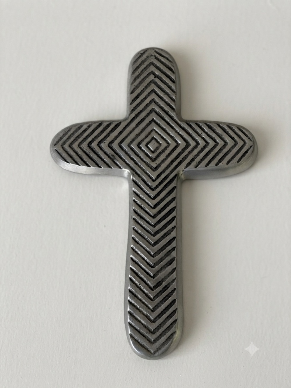 Silver Chevron Stamped Metal Cross Wall Accent Christian Faith Jesus Boho Style